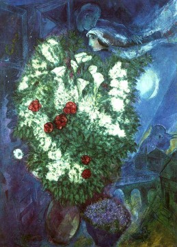 amantes Pintura al %C3%B3leo - Ramo con amantes voladores contemporáneo Marc Chagall